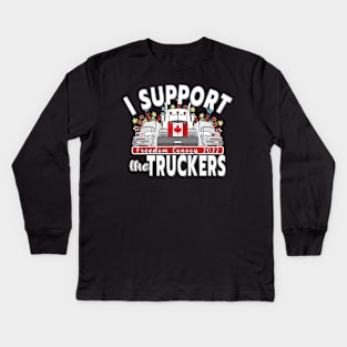 SUPPORT FOR TRUCKERS - FREEDOM CONVOY 2022 UNTIL WE ARE ALL FREE LETTERS BLACK Kids Long Sleeve T-Shirt